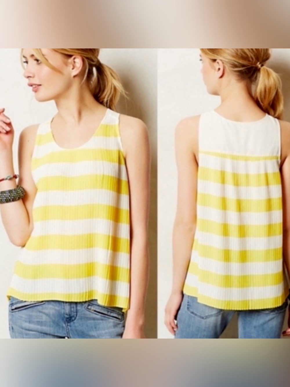 Anthropologie MAEVE Pleated Tank Top Size 6